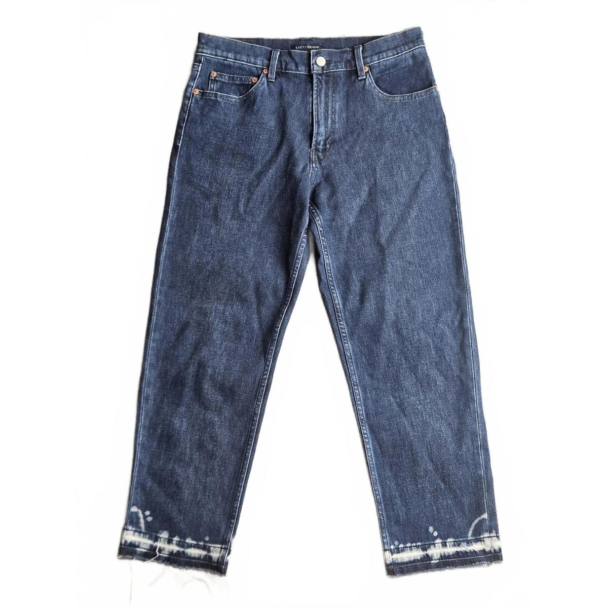 Lucky Brand Relaxed Taper Jeans 32x26 Bleach Raw Hem Crop D43